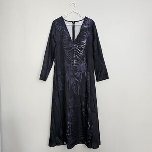 Dark Floral Skeleton Print V-Neck Midi Dress